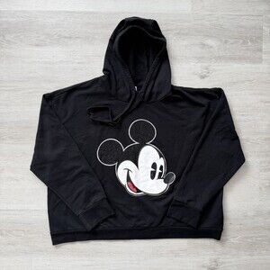 DISNEY Mickey Mouse Hoodie Rhinestone Black Sweatshirt Women's Plus Size 2X EUC